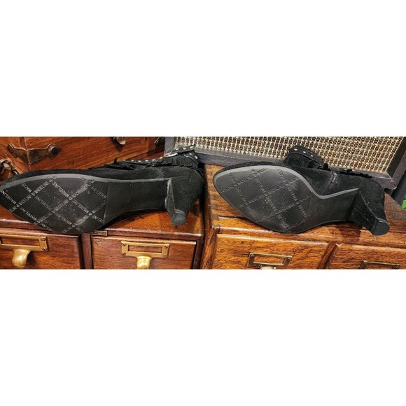 Madeline Women's Black Suede Fringe Ankle Boots With Studded Buckle & 3" Heels - Picture 7 of 16